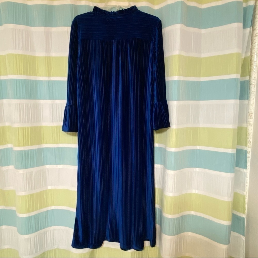 Bob Mackie Blue Velvet Boho Bell Sleeve Dress Sz Medium - Picture 7 of 8
